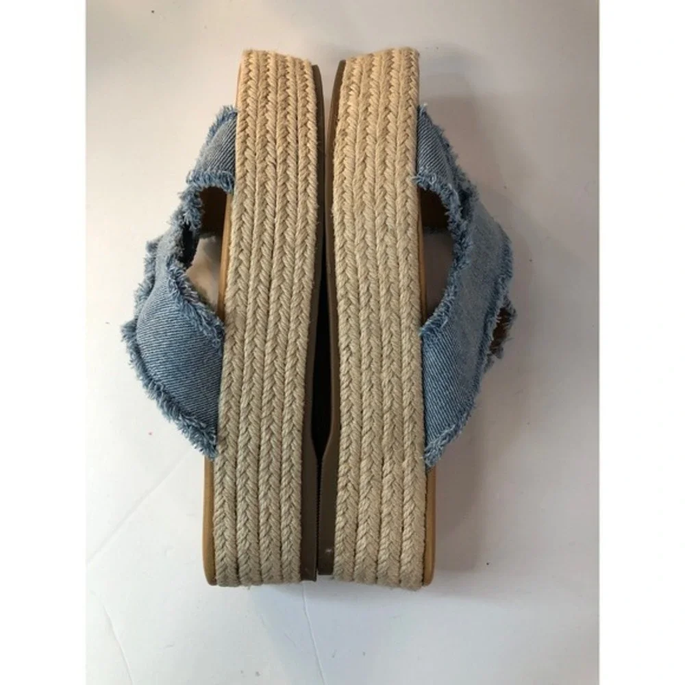 Gap Size‎ 8 Denim Espadrille Platform Slides Wind Blue Frayed Crisscross Sandals